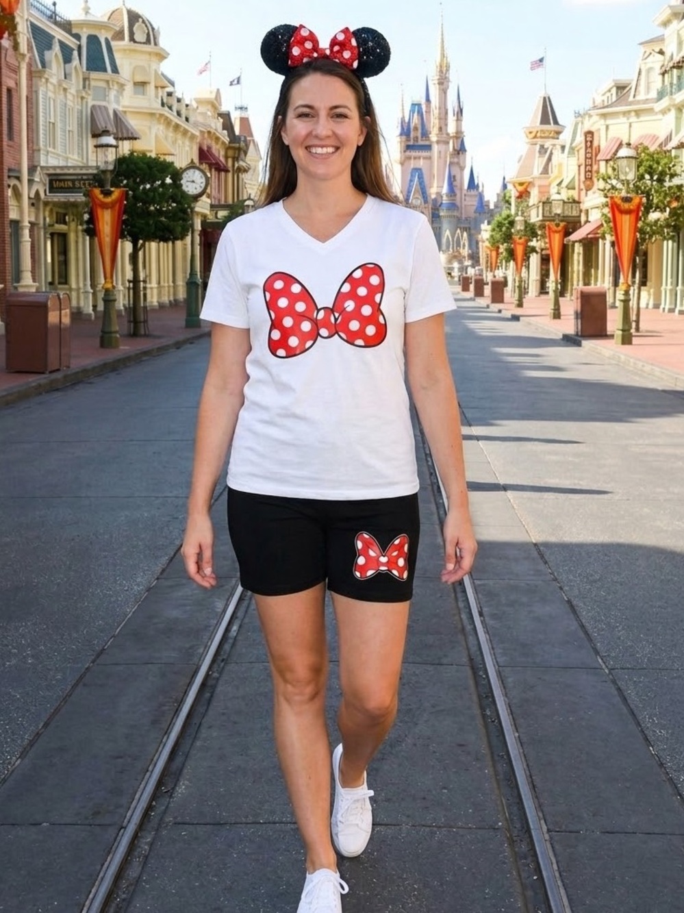 Women’s Custom Red Polka Dot Bow Outfit L/M